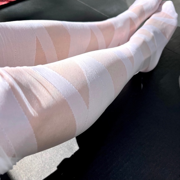 White Bandage Tights OS Mummy Costume Striped Criss Cross Sheer Y2k Halloween Pa - Picture 5 of 10
